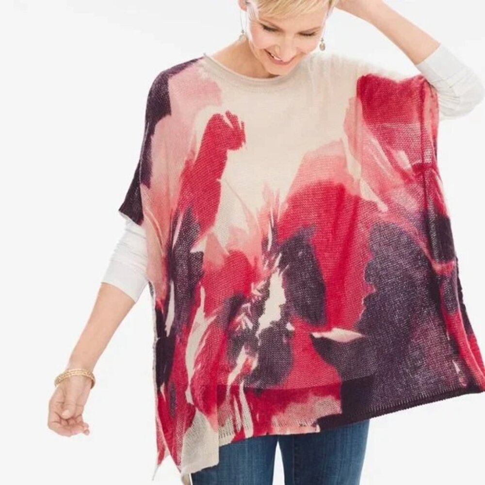 New ~ Chico’s ~Watercolor Print Floral One Size Poncho